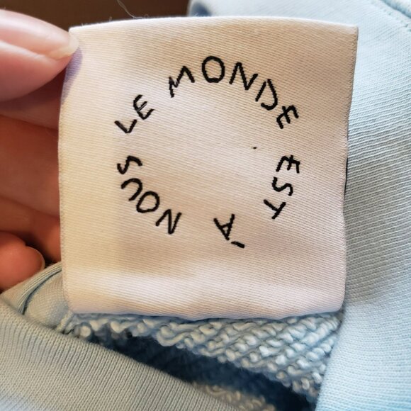 Le Pere Blue Heart Domo Hooded Sweatshirt Drawstring Hoodie Mens XS - Picture 4 of 10